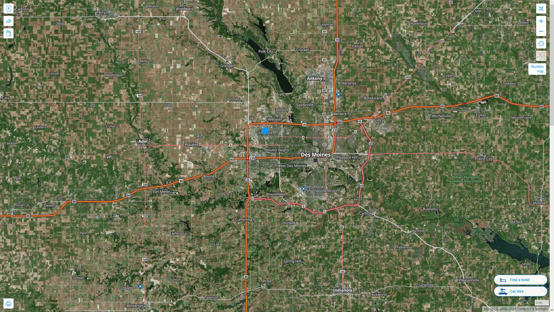 Urbandale iowa Highway and Road Map with Satellite View